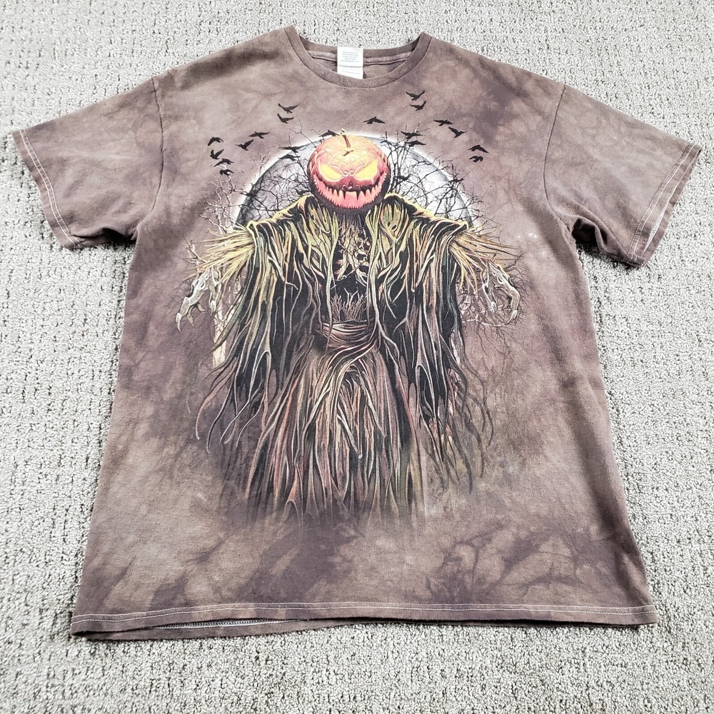 Delta T-Shirt Mens L Brown Pumpkin Scarecrow Tie Dye Vintage Y2K Halloween Goth